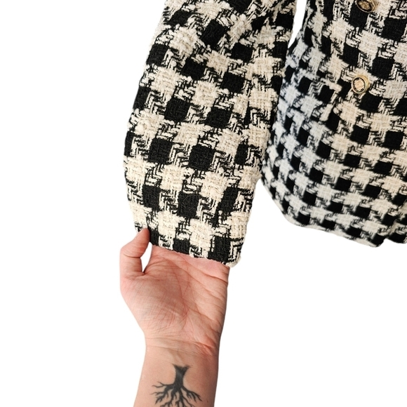 Zara Houndstooth Black and White Checkered Double Breasted Jacket Sz XS - Picture 6 of 11
